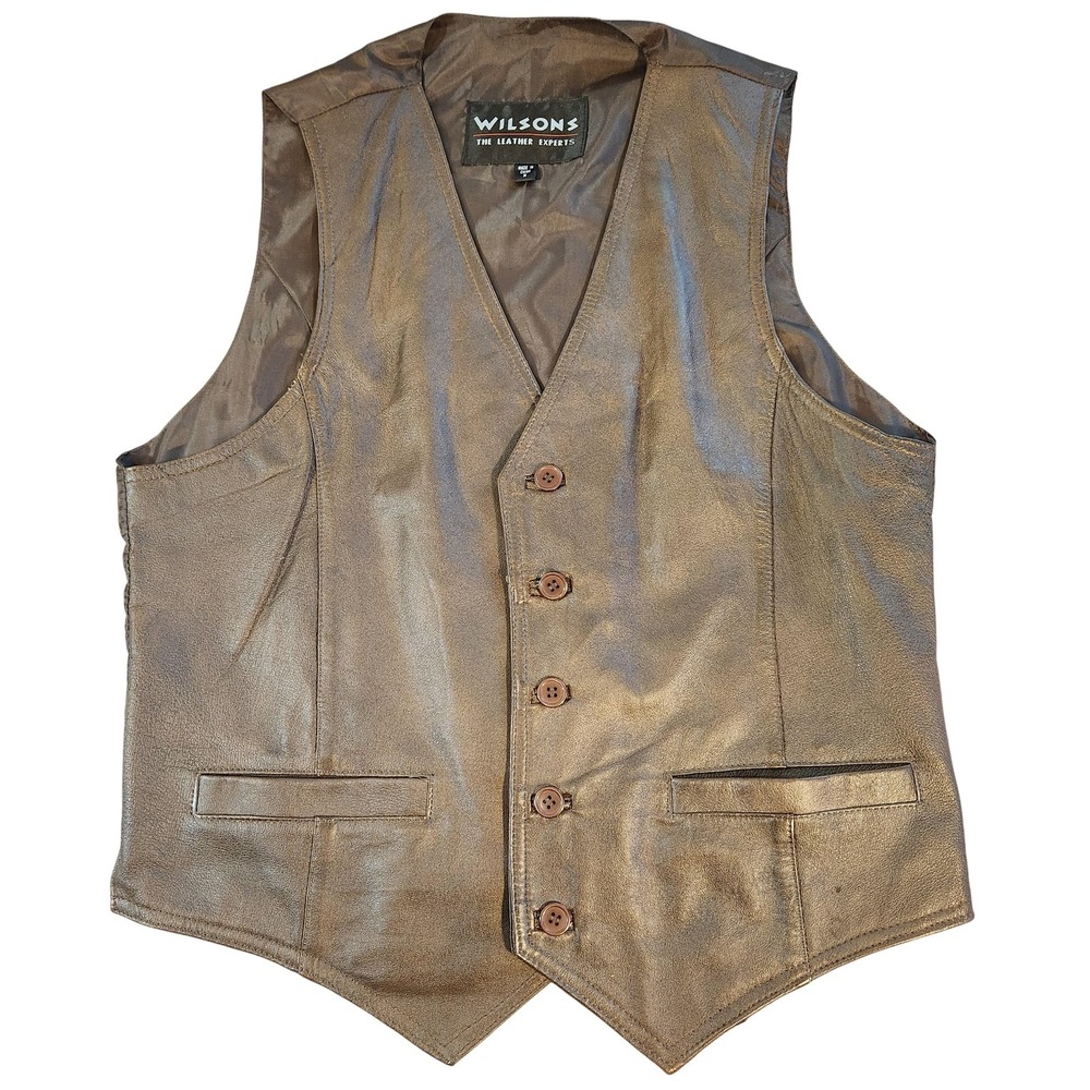 Vintage Wilsons Leather Vest Mens Medium Brown Button Up Western Classic Lined‎
